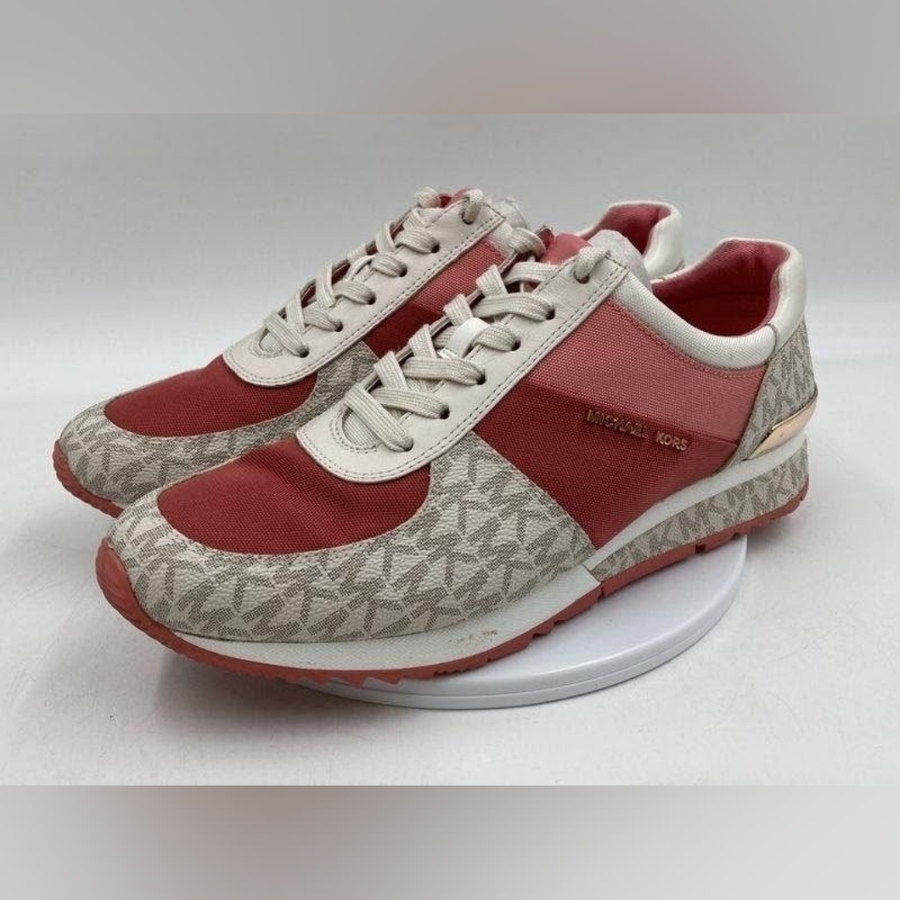 Michael Kors Coral and Beige Logo Runner Sneakers